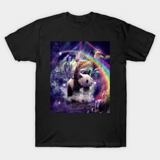 Rainbow Laser Space Cat On Panda Eating Taco T-Shirt